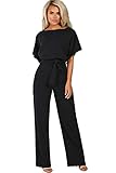 emmarcon Langer Jumpsuit Elegant Zeremonie Damen Kurzarm Fledermausanzug, Schwarz 38-40