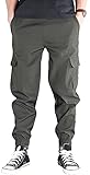 Muscklim Herren Wanderhose, schnelltrocknend, elastisch, lose Hose mit Kordelzug, mehrere Taschen Cargo Frühling / Herbst, Army Grün., 58
