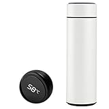 MEETOZ Intelligente Temperaturanzeige, vakuumisolierte Wasserflasche, auslaufsicher, Edelstahl-Kaffee-Thermoskanne, hält 12 Stunden kalt, hält warm, 24 Stunden, 500 ml (weiß)