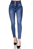 Elara Damen Jeans Stretch Skinny High Waist Chunkyrayan EL60D2 Blau-40 (L)