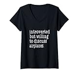 Damen Introvertiertes Zitat – Introvertierter Flugzeug-Liebhaber T-Shirt mit V
