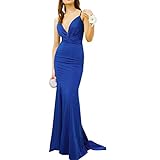Lazzboy Kleid Festlich Damen Der Brautjungfer Bodycon V-Ausschnitt ärmelloses Partykleid Brautjungfernkleid Rückenfrei Cocktailkleid Sommerkleid Hochzeit Abendkleid Ballkleid (Blau,S)