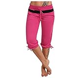 Vectry Damen Caprihose 3/4 Hose Bequem Sommerhosen Jogginghose Freizeithose Casual Sporthose Laufhose Yogahose Trainingshose mit Bündchen Taschen Kontraststreifen(Pink,XXL)