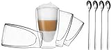 DUOS 4X 400ml + 4x Edelstahl-Löffel Latte Macchiato Gläser Set - Doppelwandige Thermo Gläser, Cappuccino Gläser - Kaffeegläser doppelwandig - Latte Macchiato Gläser Doppelwandig by F