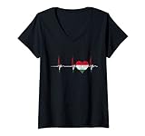 Damen Ungarn Herz Ungare Herzschlag EKG Puls Ungarisch Hungary T-Shirt mit V