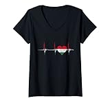 Damen Ungarn Herz Ungare Herzschlag EKG Puls Ungarisch Hungary T-Shirt mit V