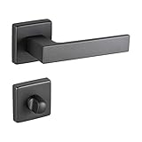 JUVA Drückergarnitur Aluminium Türbeschlag ANTHRAZIT schwarz Türgriff Zimmertür | WC - Badezimmer | Drückerpaar mit Tür-Rosetten | PUSH 1317 | 1 Set - Design Türgarnitur eckig mit Befestigung