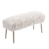 chairus Ottomane Sitzbank aus Kunstfell Bett Fußhocker Bank Schlafzimmer Wohnzimmer Fensterbank Sitzhocker mit Goldenen Beinen (Weiß#1)
