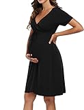 Clearlove Damen Umstandskleid Kurzarm Stillkleid V-Ausschnitt Schwangere Kleider Mutterschaft Schwangerschaft Kurz Umstandsmode mit Stillfunktion (Verpackung MEHRWEG), A-Schwarz, XL