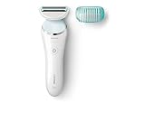 Philips SatinShave Advanced Elektrischer Nass- und Trockenrasierer BRL130/00- Ladyshaver inkl. Kammaufsatz zum Trimmen, federnde Scherfolie für gleichmäßige Rasur, gründlich und sanft, weiß/hellb