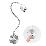 LED Leselampe Schwanenhals Lampe Dimmbar Bettleuchte Bettlampe Schlafzimmer Leselampe Bett Leselicht Touch Switch 3W 200lm 3000k Nachttischlampe Nachtbeleuchtung Warmweiß