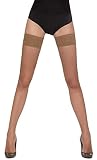 hochwertige edle halterlose Strümpfe (versch. Styles und Farben) Gr. S M L Strapse Overknees Dessous (Lucrezia beige S)