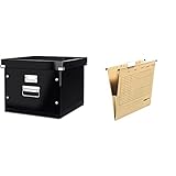 Leitz Click & Store Ablage- und Transportbox für Hängeregistratur, A4, schwarz & Original Falken 25er Pack Hängetasche UniReg. Aus Recycling-Karton für DIN A4 mit Leinenfröschen braun Blauer Eng