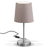 B.K.Licht LED Tischleuchte I Stofflampe taupe, matt-nickel I E14 I Tischlampe I Nachttischlampe mit Schalter I IP20