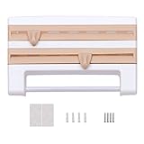 Wandrollenhalter für 3 Rollen saubere Schnittkanten praktischen Schneidabroller Küchenfolienhalter für Alufolie Frischhaltefolie (Braun)