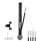 Lohca Mini Fahrradpumpe Luftpumpe unterwegs Handpumpe mit Manometer 120 PSI Verlängerungsrohr geeignet für alle Fahrrad Ventiltypen, Schw