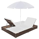 Susany Outdoor-Loungebett mit Sonnenschirm Sonnenliege Gartenliege Poly Rattan Strandliege inkl. Sitzpolster Verstellbar Outdoor Relaxliege Gesamtabmessungen: 197 x 140 x 190 cm (L x B x H)