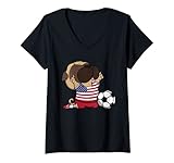 Damen Mops-Hund, Amerika-Fußball-Fans, Trikot, USA-Flagge, Fußballliebhaber T-Shirt mit V