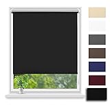 Eurohome Thermo Rollo Verdunkelungsrollo 80X160cm (Stoffbreite 76 cm) Schwarz Klemmfix ohne Bohren für Fenster und Tü
