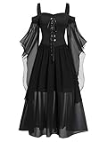 CHARMMA Übergroßes Gothic Halloween-Kleid, Festlich A-Linie Schnürkleid mit Schmetterlingsärmeln, Kostüm mit Träger für Halloween Damen (Schwarz, 5XL)