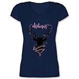 Kompatibel mit Oktoberfest Damen Trachtenshirt - Hirsch Oktoberfest - XL - Dunkelblau - Trachten Outfit Damen - XO1525 - Damen T-Shirt mit V
