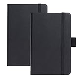 (2 Pack) Pocket Notebook Small Hardcover Notebook 14,2 x 9,5 cm Mini liniert liniert Tagebuch Leder Cover mit Stifthalter Seitenbänder Innentaschen Notizblock (schwarz)