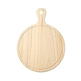 OMVOVSO Pizzapfannen aus Holz, Rundes Pizzabrett Handgemachte Pizza Backformen Backstein Pizza Stein Kuchen Backformen Kiefer Rundes Gebäck Kuchen Brot Pizza,Natural,22