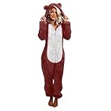 Damen Große Größe Kleiner Bär Homewear Behaart Jumpsuit Teddy Fleece Winter Warm Einteiler Overall Anzug Flauschig