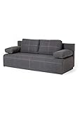 ROVERTI Schlafsofa James Style mit einem Satz von Sofakissen, Bettkasten | 3er Couch, Schlaffläche 195x 128 cm, Länge: 198 cm Breite: 95 cm Höhe: 92