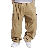 Herren Freizeithose Frühling und Herbst Outdoor Laufen Mode Europäischer und Amerikanischer Stil Lose Hose mit Taschen und Kordelzug Große Größe, khaki, 27-32