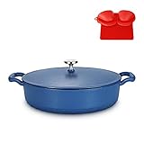 MGKKT Emaillierte Gusseisen-Schmorpfanne, Schmorpfanne, Gusseisen, Bräter mit Deckel, Schmortopf, 5 Quart, B