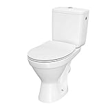 VBChome WC Toilette Stand Spülrandlos Keramik Komplett Set mit Spülkasten Funktion für waagerechten Abgang WC-Sitz slim aus Duroplast mit Absenkautomatik abnehmbar Deckel waagerecht Ab