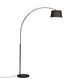QAZQA - Moderne Bogenlampe schwarz mit schwarzem Stoffschirm - Arc Basic | Wohnzimmer - Stahl Rund - LED geeignet E27