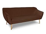 Sofa Luca 3-Sitzer, Couchgarnitur, Scandinavian Design, Couch 3-er, Sofagarnitur, Holzfüße, Polstersofa - Velours Stoff (Braun (Riviera 26))