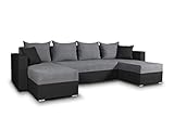 Wohnlandschaft mit Schlaffunktion Beno - U-Form Couch, Ecksofa mit Bettkasten, Couchgranitur mit Bettfunktion, Polsterecke, Big Sofa, Polstergarnitur (Schwarz + Dunkelgrau (Cayenne 1114 + Enjoy 23))