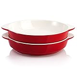 AVLA Keramik-Backform, 2 Stück, 1,2 l, Bratenform mit Griffen, 22,9 cm, Kuchenteller für Dessert-Küche, tiefe Pastetenform für Pasta, Hühner-Topf, Kuchen, Salat (Vintage Rot)