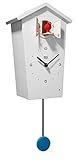 KOOKOO Birdhouse Weiss, Moderne Design Kuckucksuhr, mit 12 Vogelstimmen oder Kuckuck, Aufnahmen aus der N