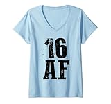 Damen '16 AF' 16. Geburtstag Mädchen Junge lustig T-Shirt mit V