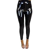 None Branded Sexy Damen-Leggings, hohe Taille, dehnbar, schwarz, Leder, glänzend, schmal, Strumpfhosen, Schwarz , S