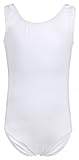 tanzmuster ® Ballettanzug Mädchen ärmellos - Lissy - (Größe 92-170) aus weicher, atmungsaktiver Baumwolle Ballett Trikot Ballettbody in weiß, Größe 140/146