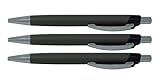 3 allpremio® Kugelschreiber Softtouch Ball SCHWARZ Schreibstift, gummierter Alu Griffzone+ Metall Clip Schreibfarbe Schwarz M Mine dokumentenecht ISO 12757-2 Leichtlauftinte für komfortables Schreib