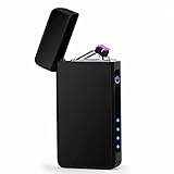 CYzpf Elektronisches Doppellichtbogenfeuerzeug Elektrisches Feuerzeug Wiederaufladbar, Flammenlos, Elegantes Slick-Design, Wind- und Spritzwassergeschützt,Black,One S