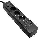 KabelDirekt – 3-Fach-Steckdosenleiste & Mehrfachsteckdose (USB, Power Delivery 3.0, Schnellladegerät, lädt geräteabhängig bis zu 3× schneller, Überspannungs-/Berührungsschutz, TÜV-geprüft, schwarz)