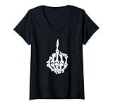 Damen Offensive Biker Mittelfinger Totenkopf T-Shirt mit V