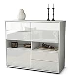 Stil.Zeit Kommode Sideboard - Alexej - Korpus Weiss matt - Front Hochglanz Design Weiß - (92x79x35cm) - Push to Open Technik & hochwertigen Leichtlaufschienen - Made in Germany