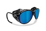 BERTONI Polarisierte Bergbrille Gletscherbrille Bergsteigerbrille Skibrille Trekking mod. Cortina Sonnenbrille - Glänzend Schwarz (Blau verspiegelt - Polarisiert)