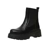 Zarupeng Flacher Absatz Stiefeletten Damen Schnürstiefel Damen Stiefeletten Plateau Boots Mit Blockabsatz Lackleder Plateau Stiefel Damen Plateau Stiefeletten Chelsea Boots Frauen Stiefel Biker B