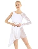 YOOJIA Damen Ballettkleid Spitze Ballett Trikot Leotard Asymmetrisch Tanzkleid Tanzbody Gymnastikanzug Turnanzug Lyrisch Modern Tanz Kleid Weiss XS