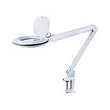 Lumeno 861XGR Lupenleuchte Arbeitsplatzlampe mit großer ovalen Linse 110x150mm perfekt als Lesehilfe, für die Kosmetik oder zum Löten erhältlich in 3 und 5 Dioptrien 60 LEDs 5 Diop