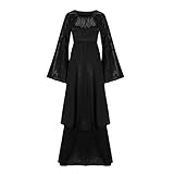 YEBIRAL Damen Mittelalterliche Kleid mit Trompetenärmel Mittelalter Party Viktorianischen Königin Kleider Bodenlänge Cosplay Dress Renaissance Kostüm Maxikleid Lang Halloween Kostü